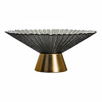 Light Luxury Design Glass Pedestal Fruit Bowl Heat Resistant High Foot Glass Platter Decorative Bowl Metal Base for Living Room, Housewarming, Dining Table, Party