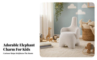 Rounded Backrest Elephant-Shaped Stool Soft Covered White Elephant Stool Padded Children's Furniture Molded Form