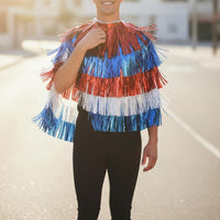 Independence Day Tassel Cape Shiny Lustrous Finish USA Patriotic Party Outfit