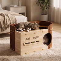 Cat Scratcher Bed Wooden Cat Lounge with Scratcher Curved Furniture for Cats, Kittens, Living Room, Home