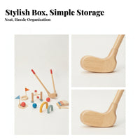 15 Pieces Wooden Mini Golf Set Sensory Training Indoor Outdoor Golf Play Set Curved Arch Obstacles Flag-Topped Targets