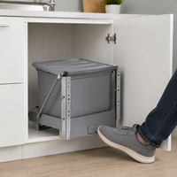 Trash Bin, Sorting Kitchen Trash Bin, Drawer Type, Pedal Operated, Matte Gray, Plastic, With Lid, Hygienic Under-Sink Storage