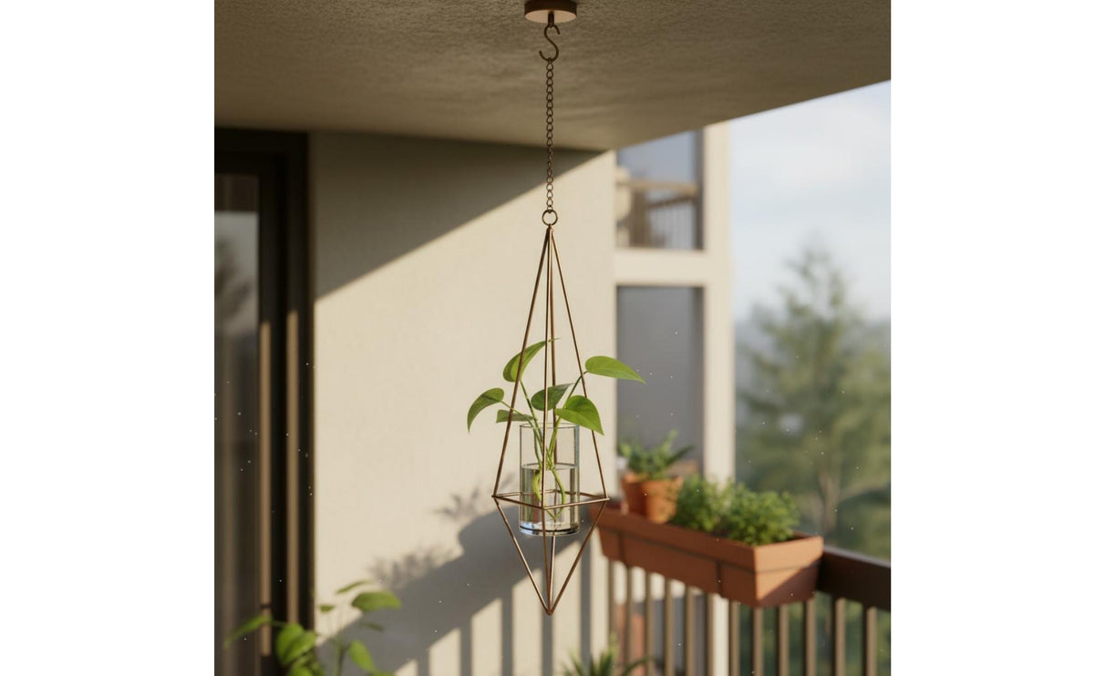 Minimalist Design Geometric Hanging Planter Modern Flair Hanging Air Plant Holder Great Gift Idea Gold Wire Plant Frame for Window