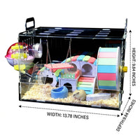 Transparent Hamster Cage Villa, Large Acrylic Multi Level Habitat for Dwarf Pet Mice, Interactive Hamster Cage with Wheel and Ramp Accessory