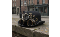 Steampunk Top Hat Old-World Fedora Cap with Goggles Gothic for Cosplayers, Adults