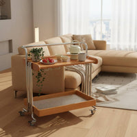 Retro design doublelevel Rolling Stand adaptable Mobile Furniture Multi-Purpose Side Table Minimalist for Design aficionados, Apartment Dwellers, Living Room, Bedroom, Balcony, Dining Area