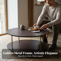 Three-Legged Circular Table Factory-Chic Aesthetic Household Furniture Vintage Look Rustic Appeal for Living Room