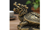 Good Luck Charm Brass Dragon Turtle Housewarming Gift Dragon Tortoise Statue Intricate Details Mother and Child Turtle Ornament Elegant Design for Collectors, Desk, Office, Home Entrance