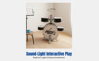 Jazz Drum Set for Children, Musical Toy, Beginner Percussion, Home Practice, Sound & Light, Stool, Microphone