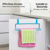 Cabinet Pantry Cloth Holder with 2 Tier Iron Towel Rack for Door Back, No Drill Tea Storage for Students
