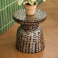 Imported Vietnamese Black Decorative Side Table with Shell Mosaic