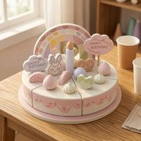 Wooden Cake Toy Smooth Painted Finish Wooden Pretend Cake Printed Decorative Details for Children