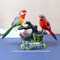 Detailed Parrot Figurine Tropical Parrot Statue Realistic Figurine with Branch Base Lifelike for Collectors