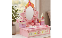 Pretend Dress-up Station Box Pink-Themed Play Makeup Vanity with Drawer Tabletop for Playroom
