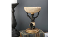 Woven-Look Basket Tray Figurine Gold-Toned Hand-Painted Resin Figurine Tabletop Home Decor Round Base