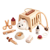 Compact Wooden Vet Playset Rope Handle Pet Vet Playset Educational Veterinarian Kit for Children, Kids