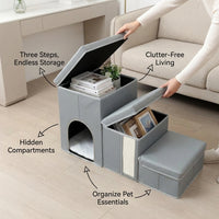 Dog Steps for Bed and Sofa with Foldable Design for Small Waterproof Pet Stairs with Storage for Bedroom and Living Room