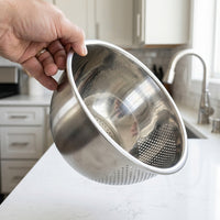 Rice Washing Sieve and Stainless Steel Sieve Draining Basin, Thickened Rice Strainer with Side Holes and Pour Spout for Washing Vegetables