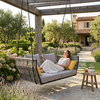 Outdoor Garden Patio Leisure Double Swing Chair Villa Hotel Homestay Waterproof Sunscreen Rope Woven Hanging Basket Set