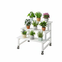 Mobile with casters 2-Tier Rolling Planter Rack Tiered Design 2-Tier Planter Holder Freestanding Plant Stand Multi-Functional for Gardeners, Homeowners, Balcony, Living Room, Garden, Corner Space