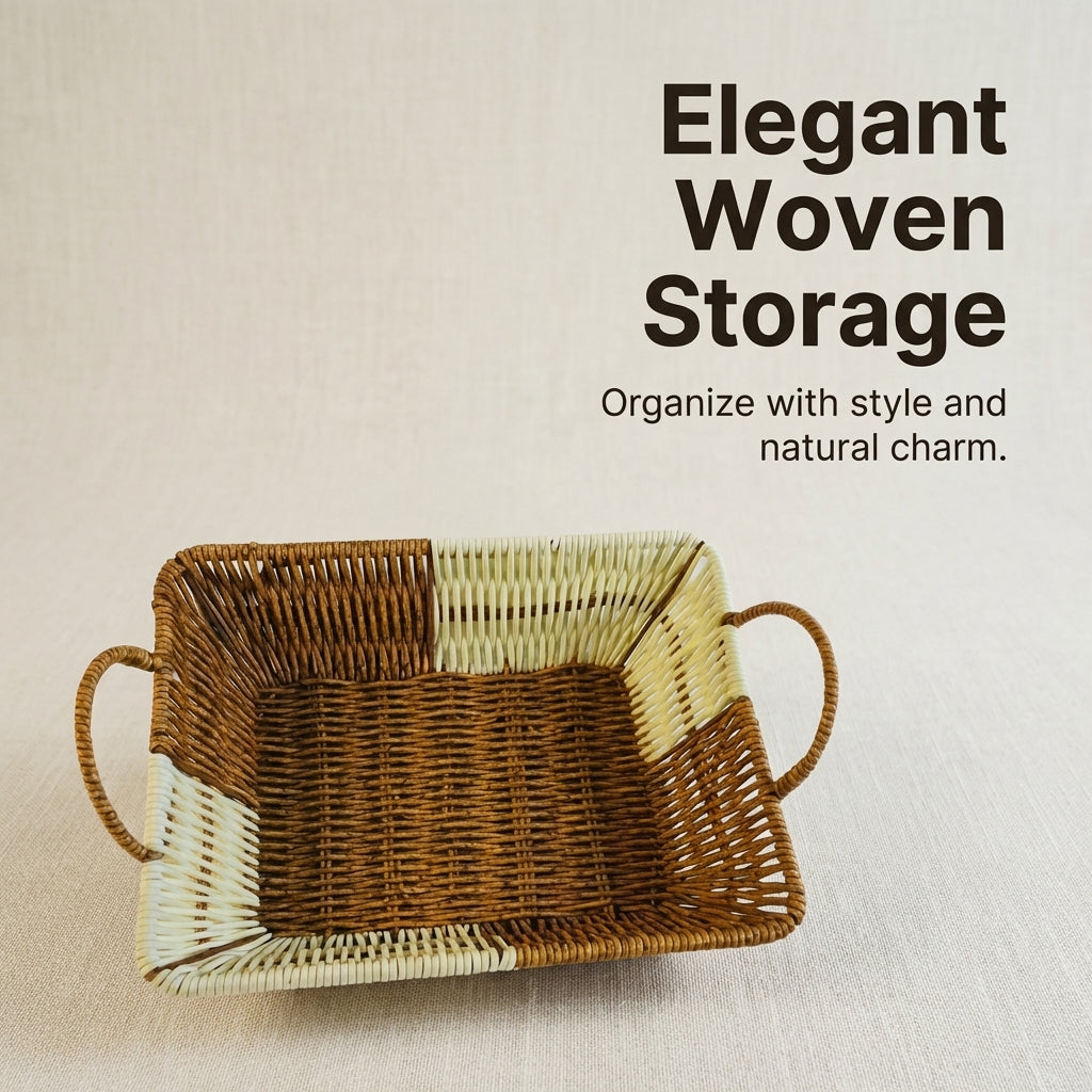 Baskets with Handles, PP Material Organizer Basket, Living Room Storage Baskets, Wicker Baskets for Organizing, Desk Storage Tote for Books