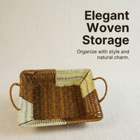 Baskets with Handles, PP Material Organizer Basket, Living Room Storage Baskets, Wicker Baskets for Organizing, Desk Storage Tote for Books