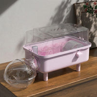Double Layer Hamster Cage Villa with Handle, Square Transparent Detachable Habitat, Portable Outdoor Travel Carrier for Small Pets