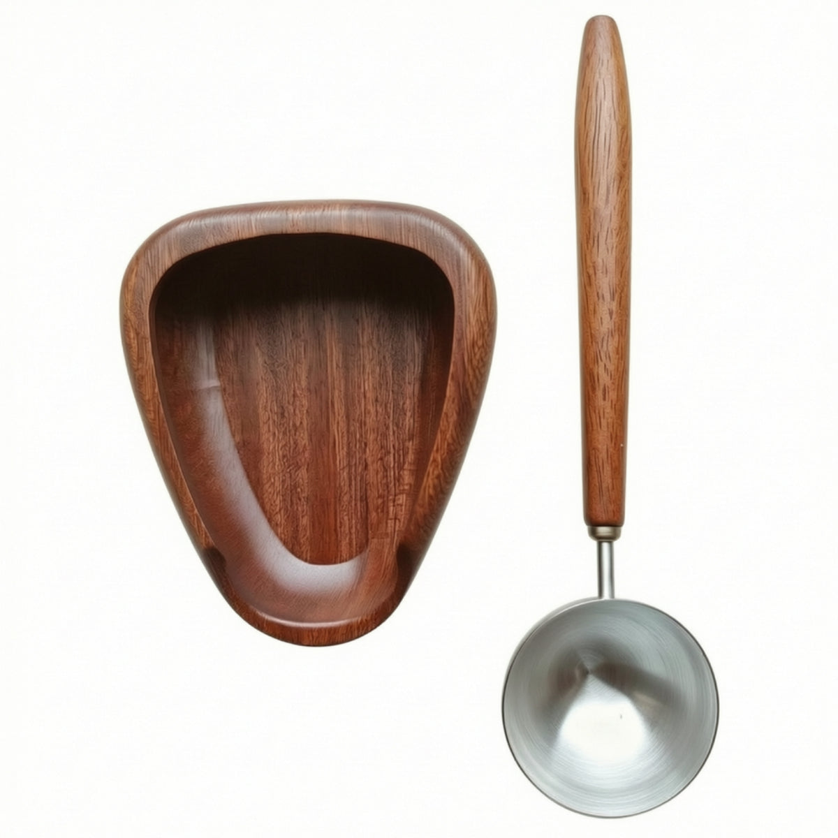 Sapele Wood Dosing Tray with Spoon Polished Coffee Dosing Tray Messspill-Free Bean Bowl Exact for Baristas, Espresso Bar, Home Brewing