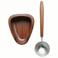 Sapele Wood Dosing Tray with Spoon Polished Coffee Dosing Tray Messspill-Free Bean Bowl Exact for Baristas, Espresso Bar, Home Brewing