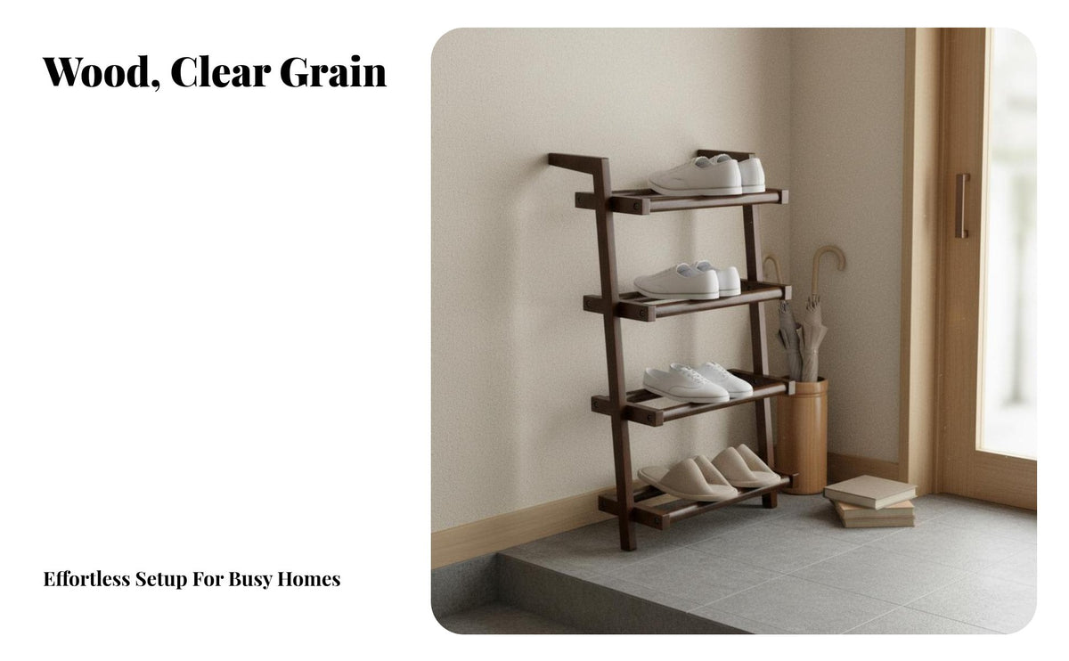 Solid Wood Wooden Shoe Rack Space-Saving Multi-Tier Shoe Shelf Japanese Design Freestanding Storage Rack Simple and Modern for Families, Homeowners, Hallway, Living Room, Bedroom, Balcony