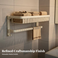 5 Pieces No-Drill Installation Multi-Piece Bath Accessory Kit Creamy White Aesthetic Wall-Mounted Hardware Set Adhesive Option Bathroom Fittings Modern Design for DIY Enthusiasts, Homeowners, Families, Washroom, Shower Area
