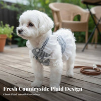 Country Design Plaid Dog Dress Harness Cute Design Plaid Dog Harness Leash Set Adjustable for Young Dogs, Cats, Outdoor, Parties