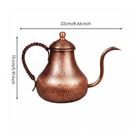 Thickened Body Hammered Copper Coffee Pot Ergonomic Handle Vintage Long Spout Teapot Rust Resistant Retro Design Tea Pot for Baristas, Cafe