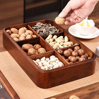 Chinese Design Walnut Wood Candy Dish Great Gift Idea Divided Nut Storage Box Prevents Flavor Mixing for Living Room, Parties