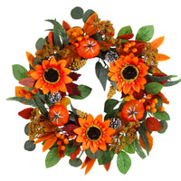 Autumn Pumpkin Wreath with Maple Leaves for Thanksgiving Harvest