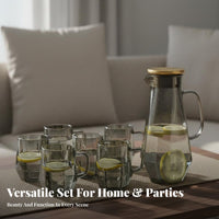 Light Luxury Design Glass Pitcher and Cup Set Large Capacity Faceted Design Glassware Set Heat & Cold Resistant for Families, Home Use