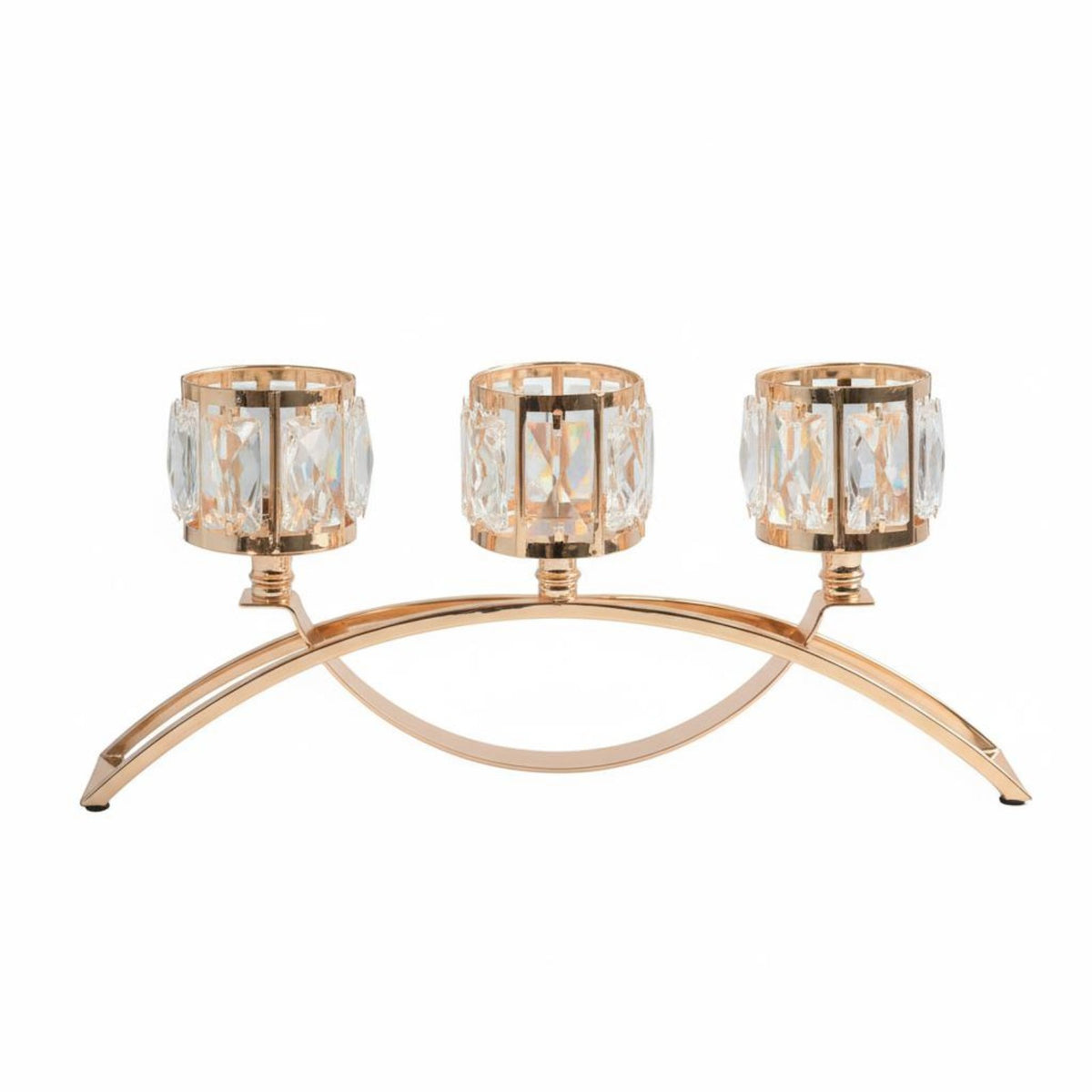 Nordic Design Aesthetic Table Centerpiece Candelabra Elegant Design 3-Cup Crystal Candle Holder Arched Metal Candelabra for Wedding, Living Room