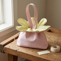 Layered Floral Flower-Shaped Purse Top Handle Flower Bag Gathered Opening Spotted Bag Soft Material