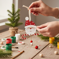 Christmas Santa Snowman Reindeer Wooden Ornaments with Bell
