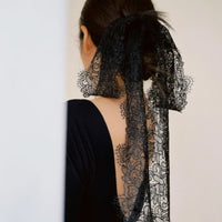 French Style Hair Barrette Elegant Design Long Tail Lace Bow Handmade Large Lace Ponytail Clip for Parties