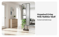 Drill-Unrestricted Installation Partition Screen with Shelves Unrestricted Standing Design Room Divider Space-Dividing Home Furniture Textured Glass Panel for Apartment Dwellers, Telecommuting Workers, Small Business Owners, Aerial-Plan Areas, in Ice