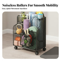With Wheels Exercise Mat Storage Rack Space Saving Design Home Gym Storage Rack Large Capacity Rolling Home Gym Organizer Easy to Clean for Living Room, Garage