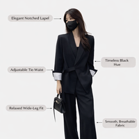 Tracksuit Womens Full Set with Wide Leg Trousers for Smart Casual Wear, 2 Piece Outfits Long Sleeve Top and Bottoms, Plus Size Available