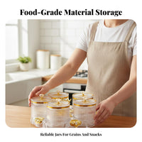 6 Pieces Food Storage Jars with Tray Transparent Body Decorative Snack Container Set Luxury Design Candy Dish Set for Kitchen Counter, Parties