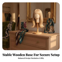 Wooden Base Hairpiece Stand Hat Display Stand Lightweight Freestanding Mannequin