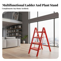 Foldable Retro Triangular Ladder Space-Saving Multi-Purpose Step Stool 150kg Load-Bearing Portable Stepladder High Capacity 330 Lbs for Decor Enthusiasts, Homeowners, Seniors, Indoor, Living Room, Study, Closet