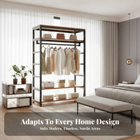 Freestanding Clothes Rack System Stable Structure Metal Clothes Rack with Shelves Space Saving Metal Frame Closet Organizer for Cloakroom
