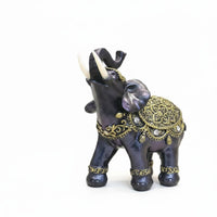 Intricate Gold Detailing Golden Pattern Elephant Statue Resin Craft Vintage Design Elephant Decor Artisanal Look House Decoration Good Luck Charm for Living Room, Office, Entryway