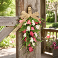 Floral Teardrop Swag with Burlap Bow Faux Teardrop Swag with Burlap Bow Realistic Hanging Flowers for Brides, Wall Decor, Wedding