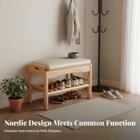 Multi-Functional 2-Tier Entryway Stool Space-Saving Shoe Rack Sturdy Construction Storage Bench polished Rounded Corners for Apartment Dwellers, homeowners, Hallway, Mudroom, Cloakroom, Living Room